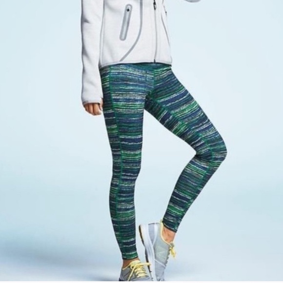 Athleta Pants - Athleta Retreat Chaturanga Striped Ankle Leggings